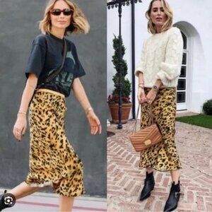 Anine Bing Spring Summer 2020 silk mid-length skirt animal leopard print Size M
